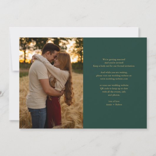 Save The Date Mariage photo Emerald Green and Gold Heart Script (Dos)