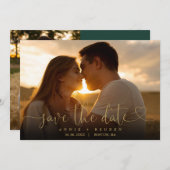 Save The Date Mariage photo Emerald Green and Gold Heart Script (Devant / Derrière)