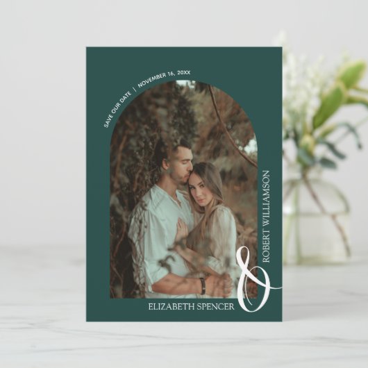 Save The Date Mariage Photo Emerald Green QR Code (Debout devant)