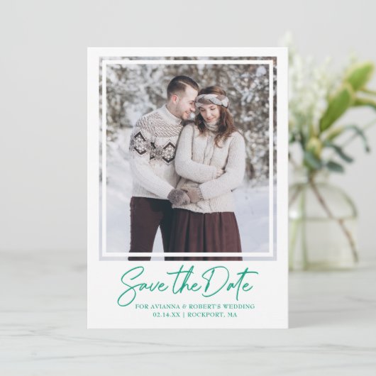 Save The Date Mariage photo Emerald Green Text (Debout devant)