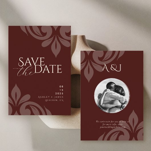 Save The Date Mariage photo en acajou rouge classique Script Dam