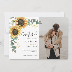 Save The Date Mariage Photo en Aquarelle Florale Tournesol