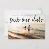 Save The Date Mariage photo en noir de pinceau moderne (Devant)
