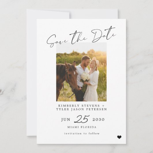 Save The Date Mariage photo en script moderne simple (Devant)