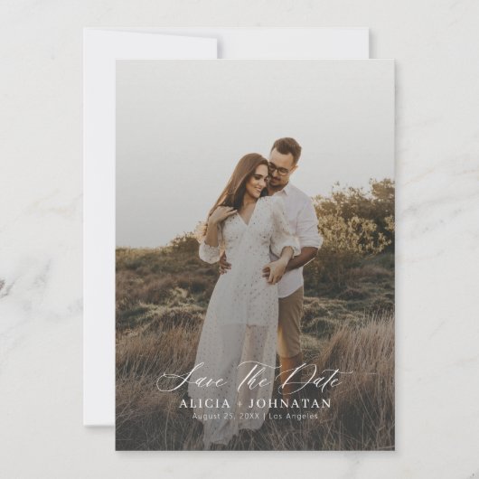 Save The Date Mariage photo en script moderne simple et élégant (Devant)