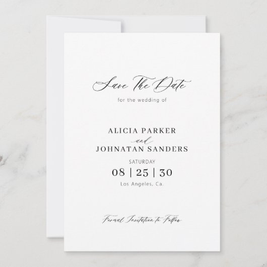 Save The Date Mariage photo en script moderne simple et élégant (Dos)