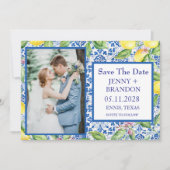 Save The Date Mariage photo en tuiles portugaises Lemons White (Devant)