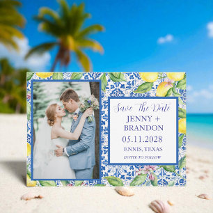 Save The Date Mariage photo en tuiles portugaises Lemons White