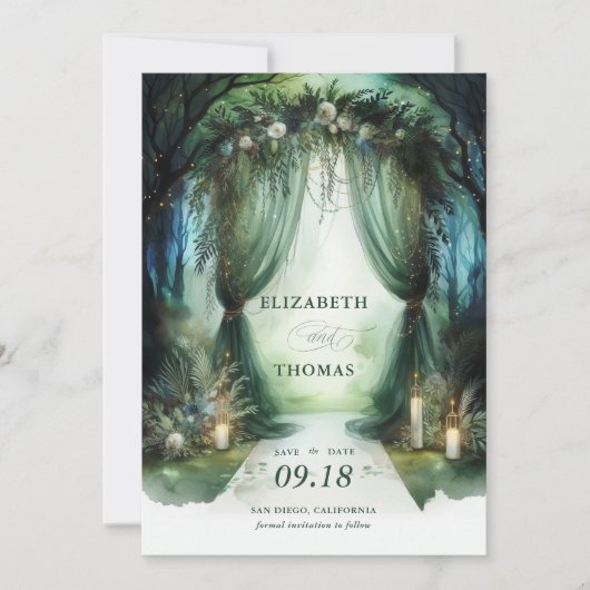 Save The Date Mariage photo Enchanted Forest Dreamy Moody Canopy (Devant)