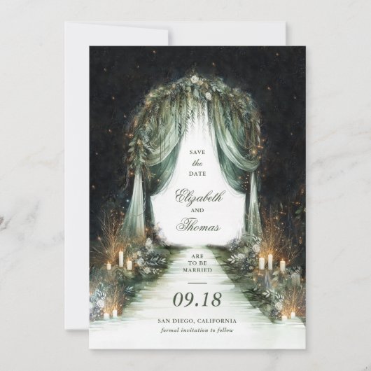Save The Date Mariage photo Enchanted Forest Dreamy Night Canopy (Devant)