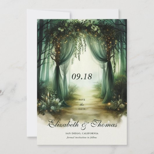 Save The Date Mariage photo Enchanted Forest Moody Woodland (Devant)