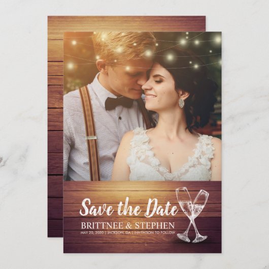 Save The Date Mariage Photo Enregistrer La Date Champagne Lunett (Devant / Derrière)