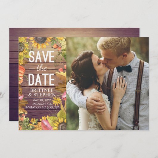 Save The Date Mariage Photo Enregistrer La Date Feuille Maple Ci (Devant / Derrière)