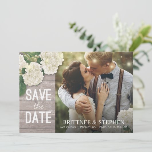 Save The Date Mariage Photo Enregistrer La Date Hydrangeas Lumiè (Debout devant)