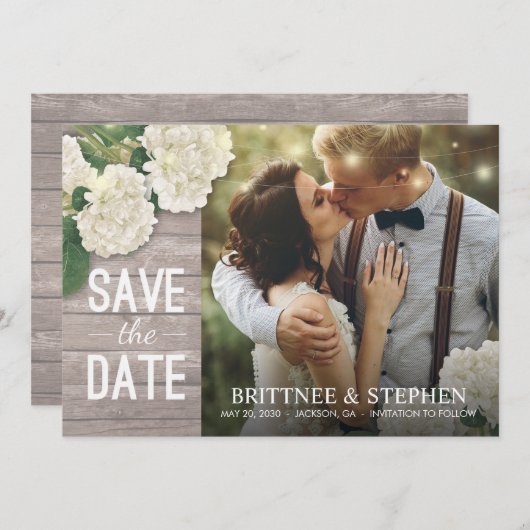 Save The Date Mariage Photo Enregistrer La Date Hydrangeas Lumiè (Devant / Derrière)