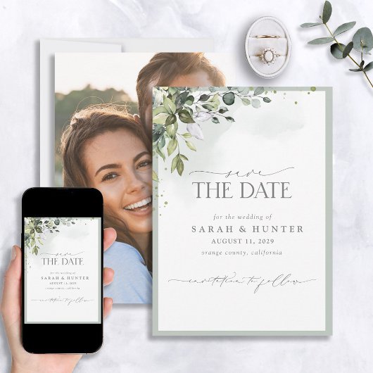 Save The Date Mariage photo Eucalyptus Botanical Greenery Script