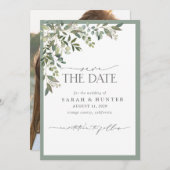 Save The Date Mariage photo Eucalyptus Botanical Greenery Script (Devant / Derrière)