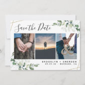 Save The Date Mariage photo Eucalyptus Greenery Gold Parties sci (Devant)