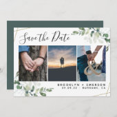 Save The Date Mariage photo Eucalyptus Greenery Gold Parties sci (Devant / Derrière)