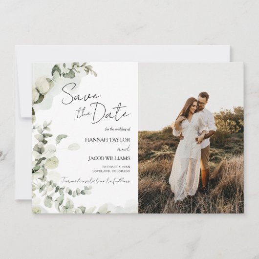 Save The Date Mariage photo Eucalyptus Sage Greenery (Devant)