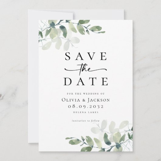 Save The Date Mariage photo Eucalyptus Script (Devant)
