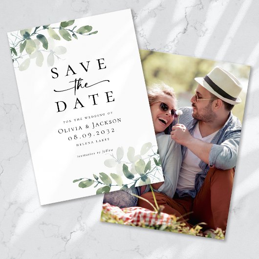Save The Date Mariage photo Eucalyptus Script