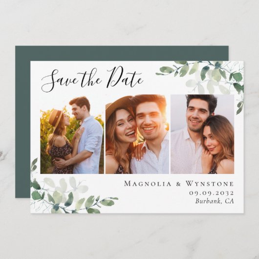 Save The Date Mariage photo Eucalyptus Watercolor (Devant / Derrière)