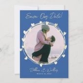 Save The Date Mariage photo Faire-part, bleu, Noms, (Devant)