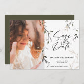 Save The Date Mariage photo feuillage botanique en feuilles croi (Devant / Derrière)