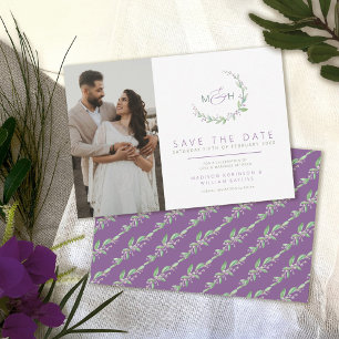 Save The Date Mariage photo feuille vert de baies violettes