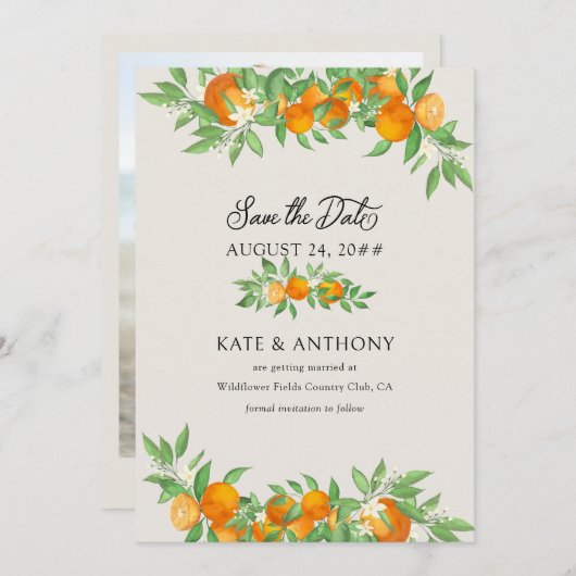 Save The Date Mariage photo Fiançailles Orange Blossom (Devant / Derrière)