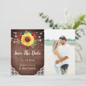 Save The Date Mariage Photo Fleur Rouge Dentelle Tournesol Rusti (Debout devant)