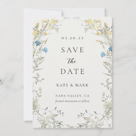 Save The Date Mariage photo Fleur sauvage neutre et élégant (Devant)