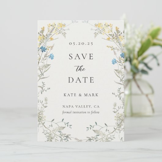 Save The Date Mariage photo Fleur sauvage neutre et élégant (Debout devant)