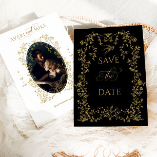 Save The Date Mariage photo Fleurs Dorées Élégance Vintage