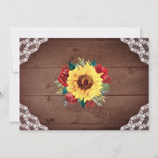Save The Date Mariage Photo Fleurs Rouge Dentelle Tournesol Rust (Dos)