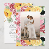 Save The Date Mariage photo floral aquarelle (Devant / Derrière)