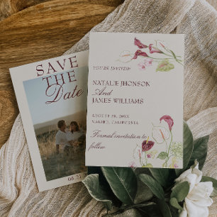 Save The Date Mariage photo floral aquarelle Art Nouveau chic