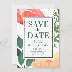 Save The Date Mariage Photo Floral Aquarelle Rose Moderne Élégan