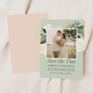 Save The Date Mariage photo floral aquarelle vert sauge