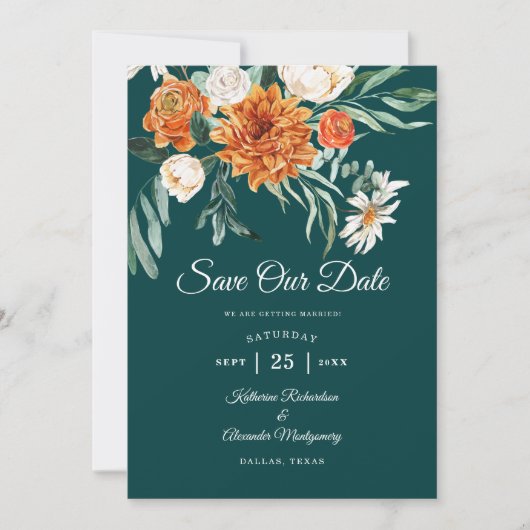 Save The Date Mariage photo floral automnal en terre cuite sarce (Devant)