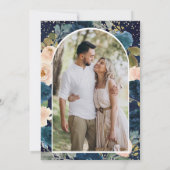 Save The Date Mariage photo floral bleu marine et pêche (Dos)