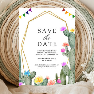 Save The Date Mariage Photo Floral Cactus Fiesta Mexicaine