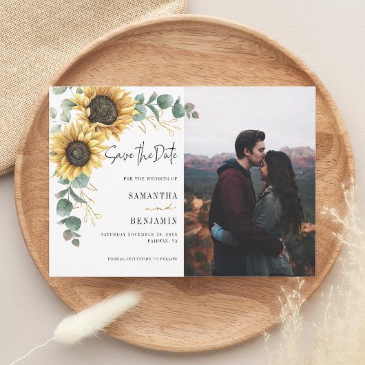 Save The Date Mariage photo floral de tournesol Eucalyptus