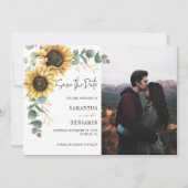 Save The Date Mariage photo floral de tournesol Eucalyptus (Devant)