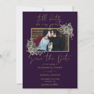 Save The Date Mariage photo floral gothique violet et or