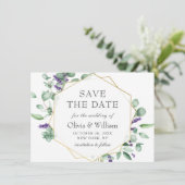 Save The Date Mariage photo floral moderne Eucalyptus Lavender (Debout devant)