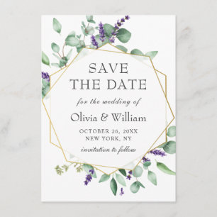 Save The Date Mariage photo floral moderne Eucalyptus Lavender
