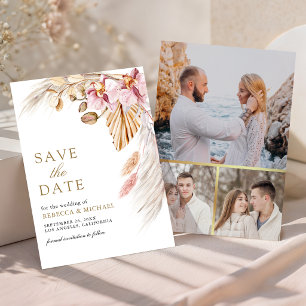 Save The Date Mariage photo floral orchidée rose Boho Pampas