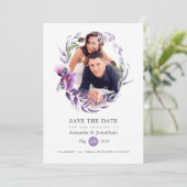 Save The Date Mariage photo floral pop violet ultra (Debout devant)